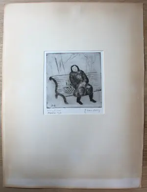 Jeanne Bieruma Oosting - Ets: 'Een winter in Rusland', Rustende vrouw - 1970 (unieke gesigneerde ets!) kopen? Bied vanaf 250!