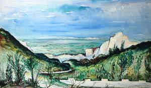 Jacques Mels - Aquarel van Jacques Mels: Panorama les baux - 1950 verkocht voor € 35!