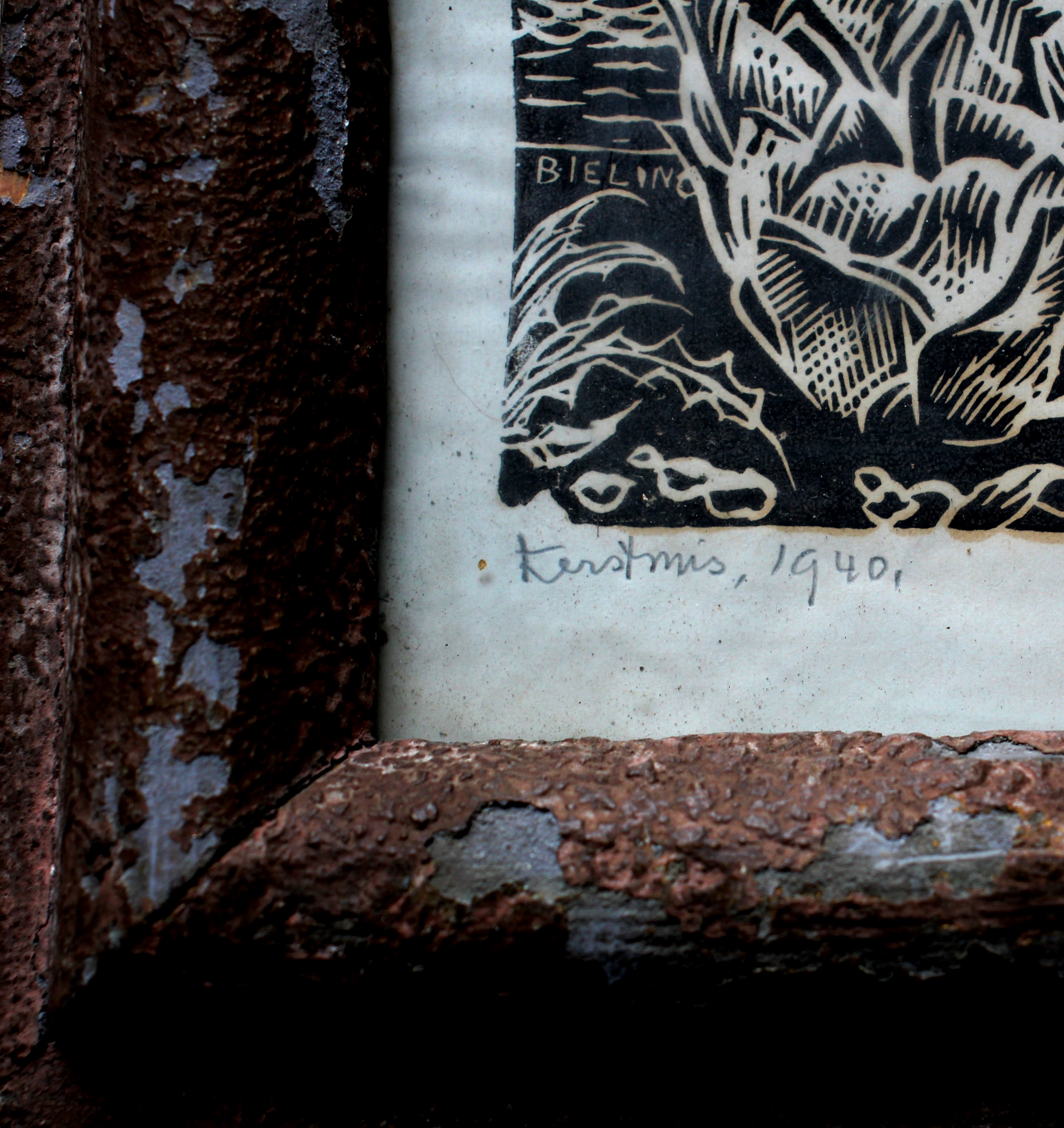 Herman Bieling - ingelijste houtsnede: Kerstmis 1940 kopen? Bied vanaf 55!