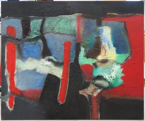 Frans Nicolai - Olieverf op doek, Abstracte compositie - Ingelijst kopen? Bied vanaf 150!