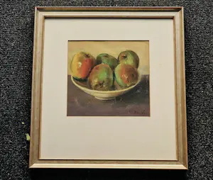Walter Vaes - Antwerpse meester - fraai pastel stilleven "appels op schaal" mooi ingelijst kopen? Bied vanaf 158!