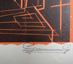 Gerard Gaudaen - "HET ATELIER" / KLEURLINOSNEDE / 31x48cm / SIG kopen? Bied vanaf 28!