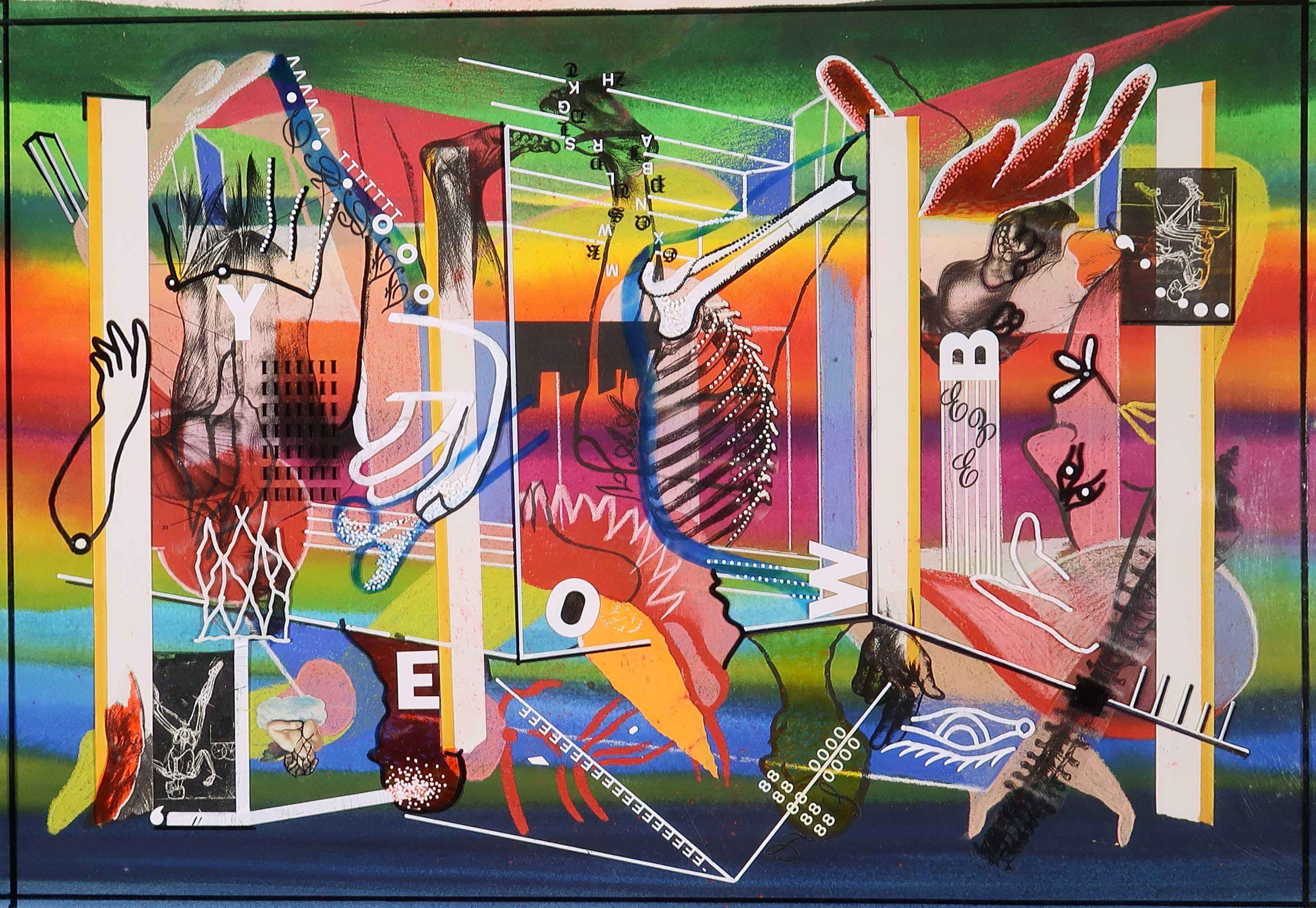 Thomas van der Linden - Gemengde techniek op papier en transparant vel, Zonder titel verkocht voor € 80!