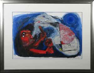 John Lie a Fo - Gouache, Sjamaan (...) - Ingelijst verkocht voor € 150!