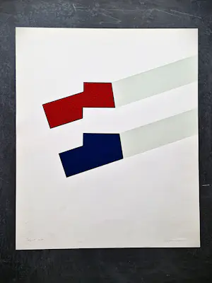 Jan van Zonneveld - in beperkte oplage (50) gemaakte geometrische zeefdruk "VLAG I" gesign kopen? Bied vanaf 35!