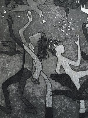 Harry van Kruiningen - Ingelijste ets & aquatint , Kinderen voeren vogels – winter 1979 kopen? Bied vanaf 1!