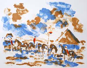 Friso ten Holt - Ruiters in landschap, litho verkocht voor € 50!