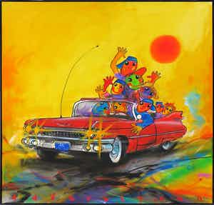 Ad Verstijnen - Acryl op doek, Cadillac Eldorado Seville - Ingelijst (Zeer groot) verkocht voor € 450!
