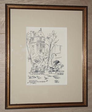 Han Krug - Parijs - Place Denfert-Rochereau - inkttekening - mooie lijst kopen? Bied vanaf 40!
