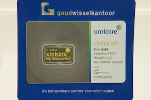 2 - geseald UMICORE massief gouden 999.9 baartje - geseald kopen? Bied vanaf 140!