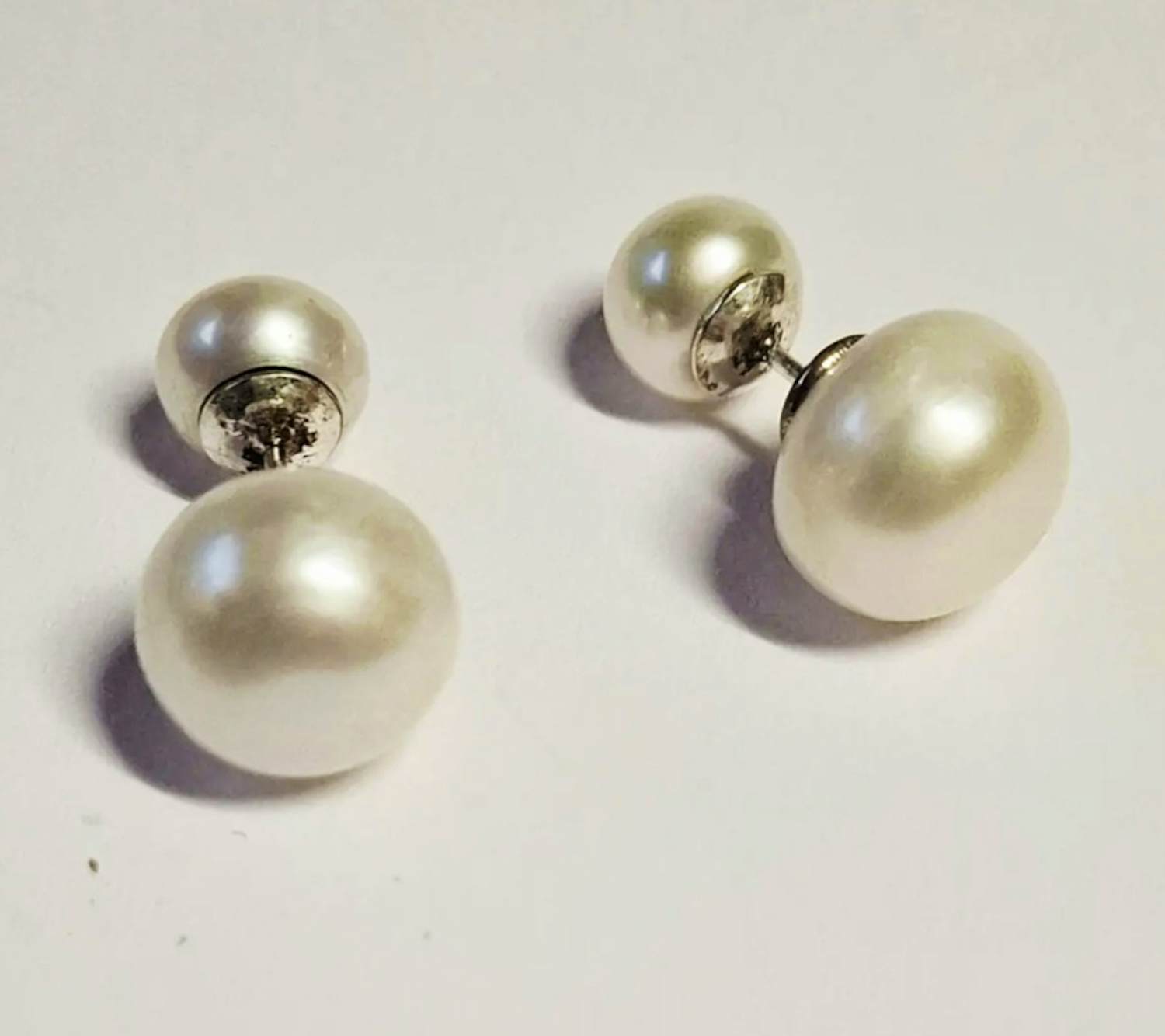 Nieuwe natuurlijke parel dubbelzijdige omkeerbare,crème witte oorsteker kopen? Bied vanaf 90!