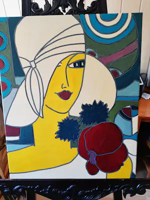 Patricia Kleyman - Acryl op doek. Titel, "Portrait à la capeline blanche". kopen? Bied vanaf 160!