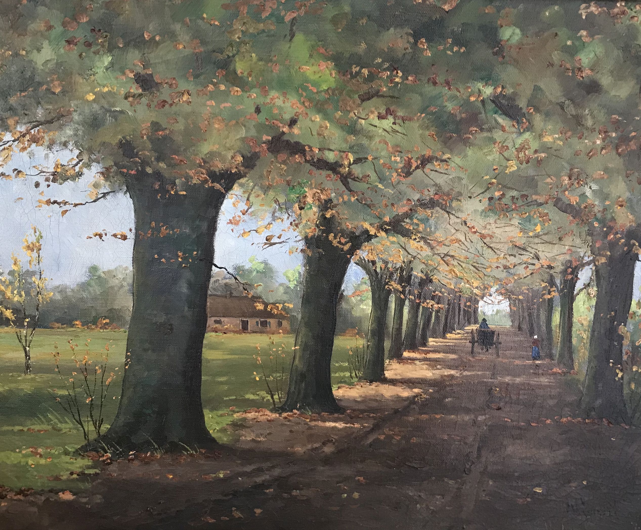 Niet of onleesbaar gesigneerd - personen met paard en wagen op bospad kopen? Bied vanaf 1!