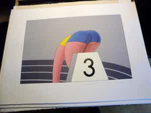 Marinus Fuit - -kleuren zeefdruk - 'Atlete in startblok' verkocht voor € 35!