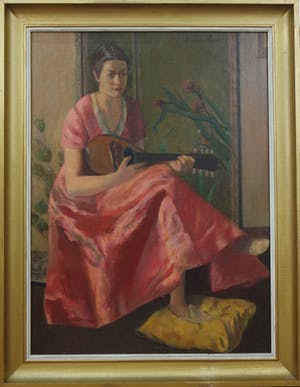 Gaston Pauwels - olieverf op doek - jonge vrouw met mandoline kopen? Bied vanaf 225!