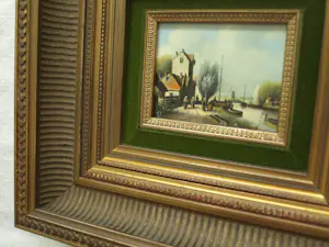 Jens Joppe - Miniatuurschilderij “Dorpje a/h water” , olieverf op panneel – 7 x 9 cm. kopen? Bied vanaf 100!