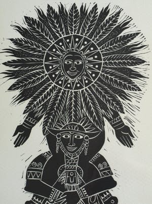 Jozef Bossaert - Houtsnede , Fiesta Arriba (‘Feestje boven’) – ingelijst – 1973 kopen? Bied vanaf 40!