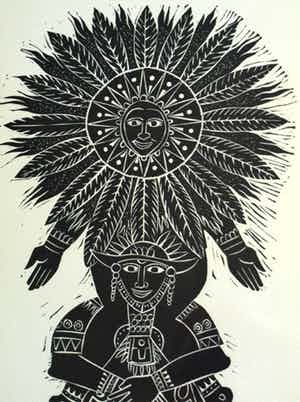 Jozef Bossaert - Houtsnede , Fiesta Arriba (‘Feestje boven’) – ingelijst – 1973 verkocht voor € 40!