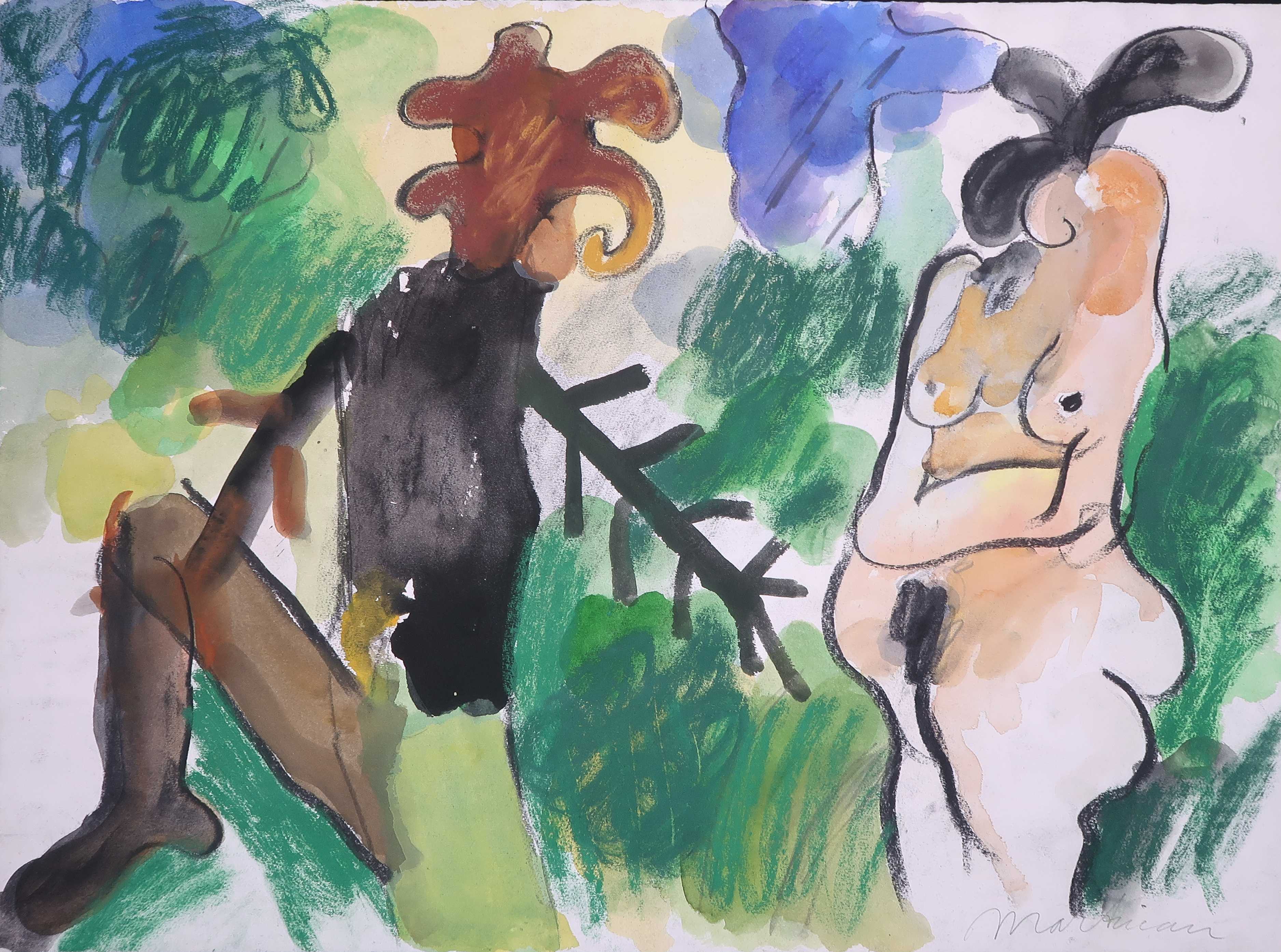 Anton Martineau - Aquarel, krijt en houtskool op papier, Zonder titel kopen? Bied vanaf 50!