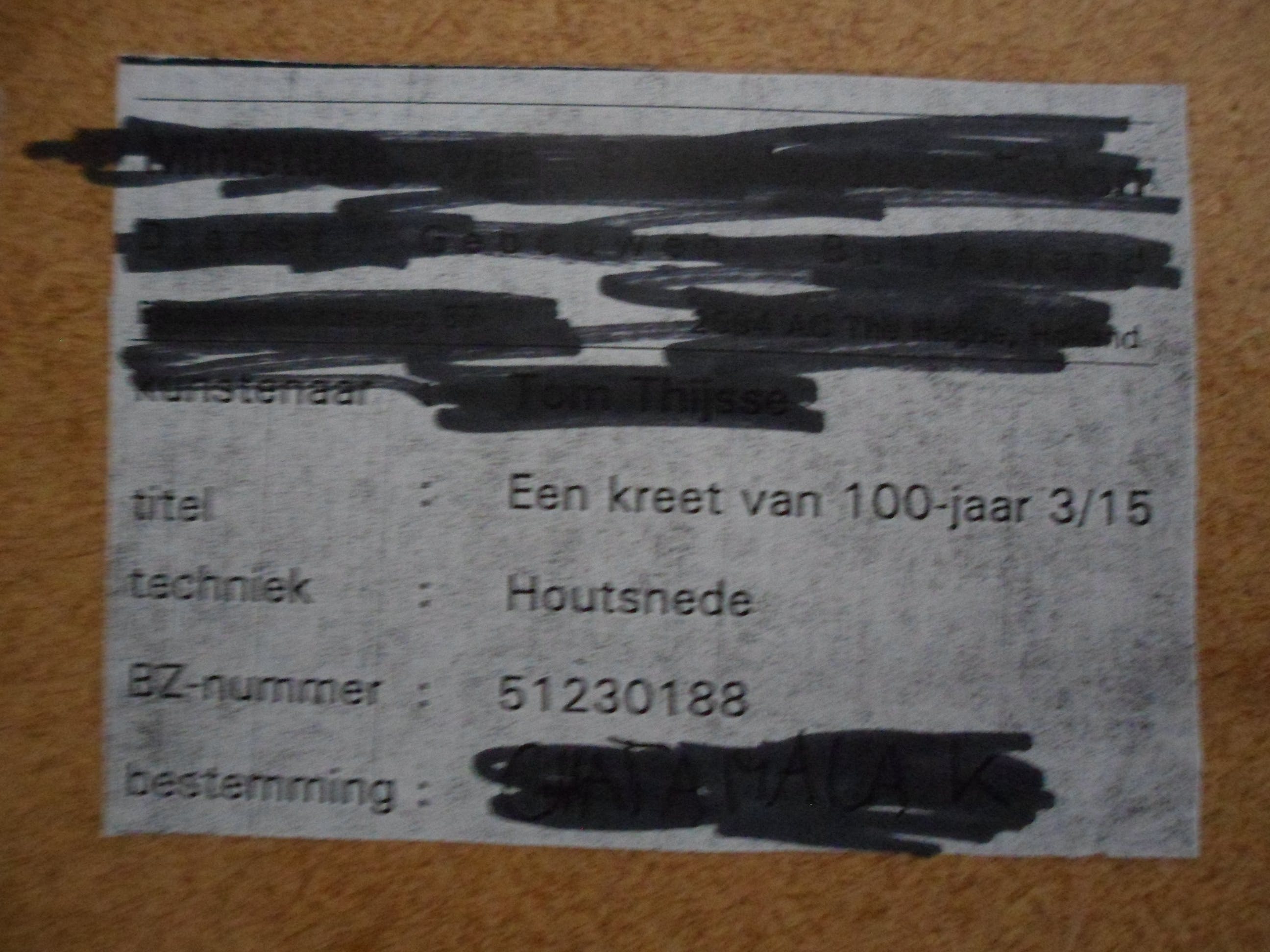 Tom Thijsse - Houtsnede, titel: "Een kreet van honderd jaar" 1995 kopen? Bied vanaf 30!