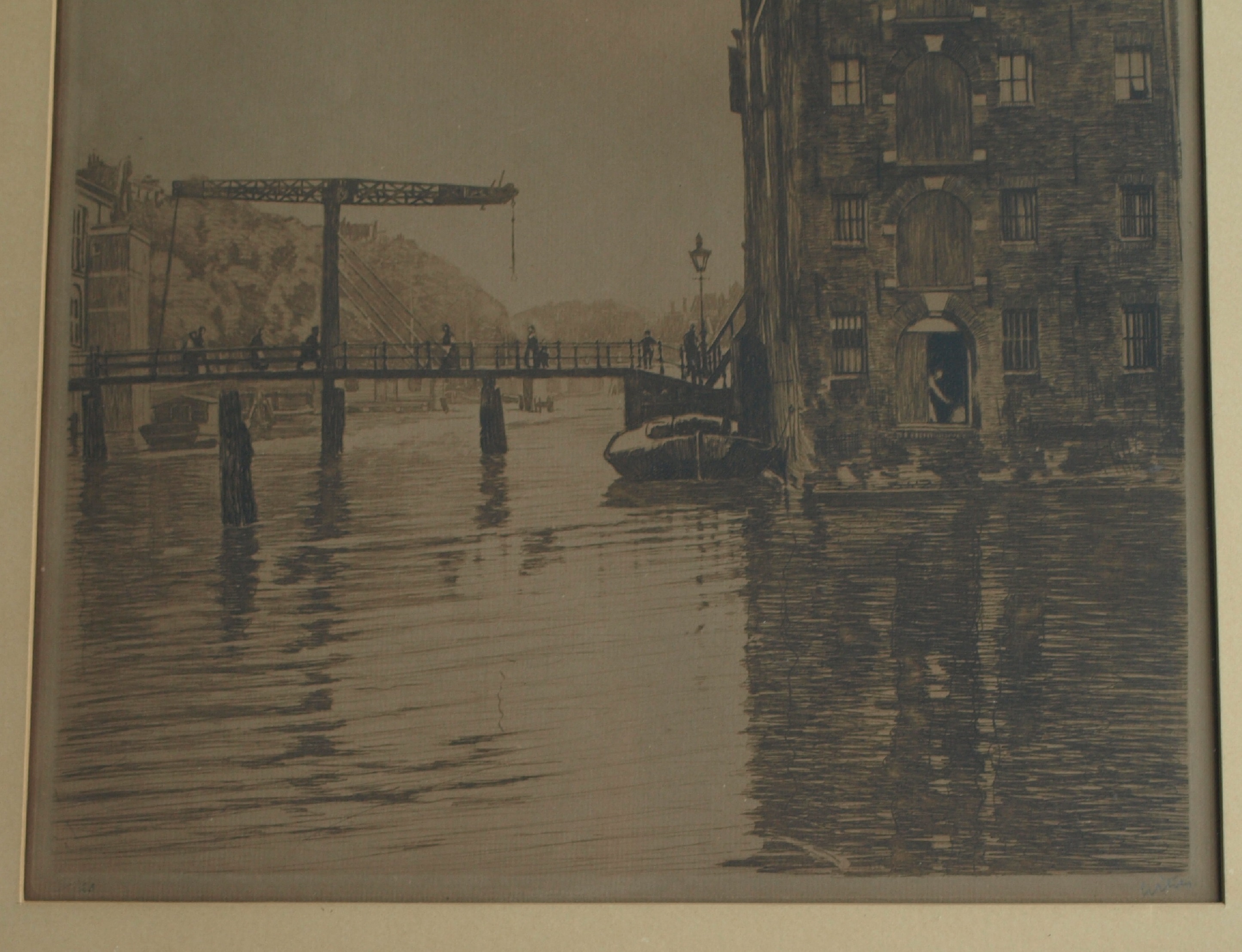 Willem Witsen - Ets – Pakhuizen op Uilenburg, Amsterdam (Uilenburg II) – 1911 - ingelijst kopen? Bied vanaf 275!