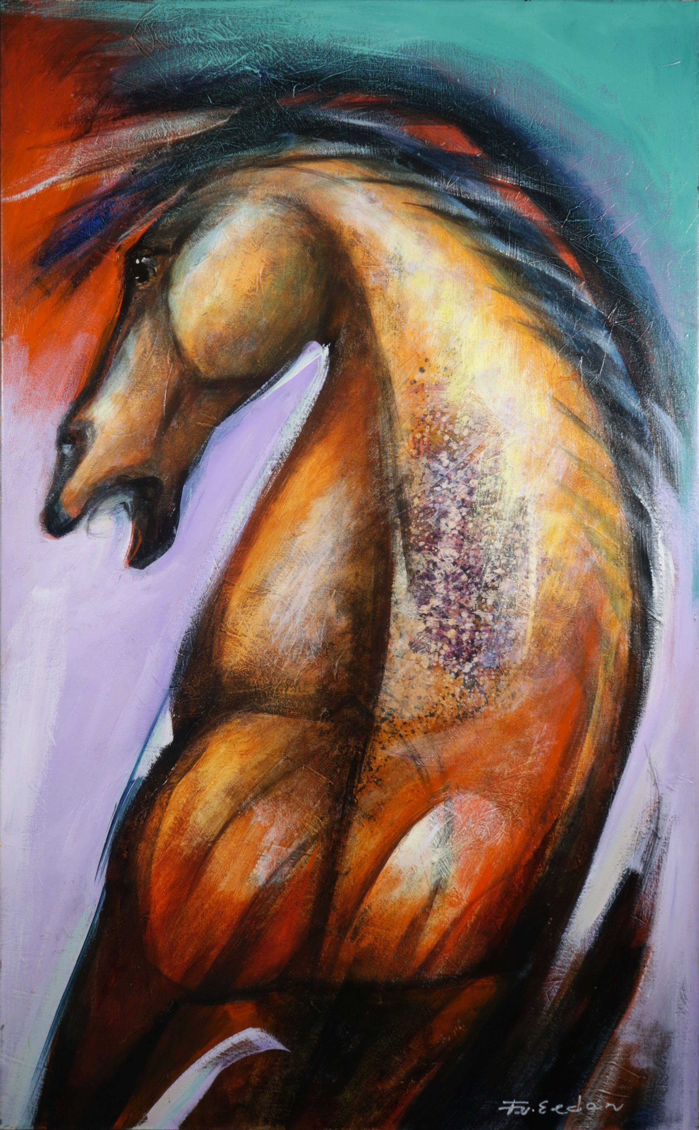 Frits van Eeden - Polygrafie op doek, Attacking Horse (Groot) verkocht voor € 80!