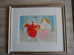 Ada Breedveld - Handgekleurde ets, Titel. "Kleine pauze". kopen? Bied vanaf 50!