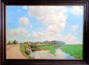Egbertus Antonie Jansen - Waaldijk bij Herwijnen - Schilderij verkocht voor € 1350!