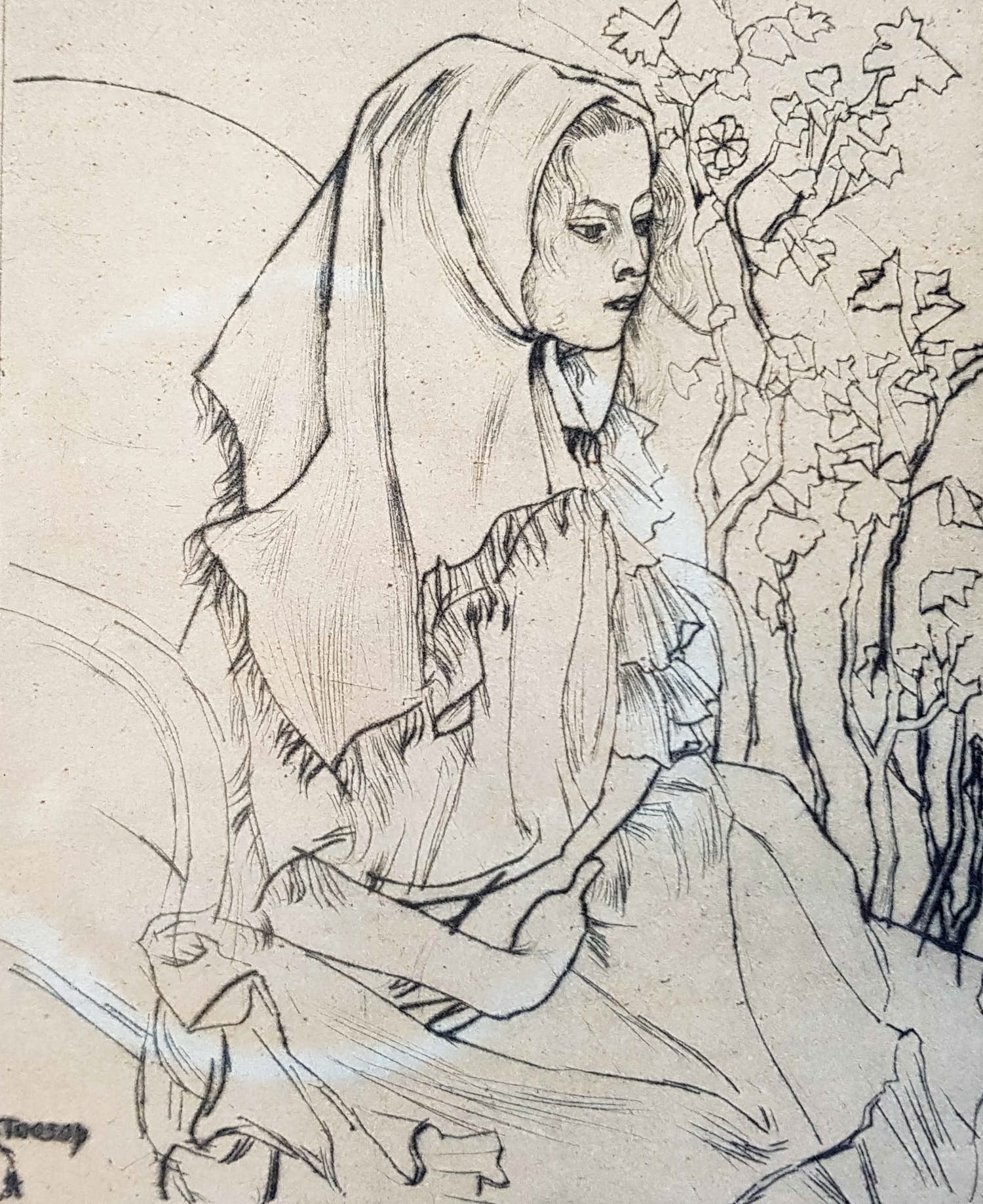 Jan Toorop - Charley Toorop met hoofddoek in een leunstoel Ziek kind, 1898 kopen? Bied vanaf 1!