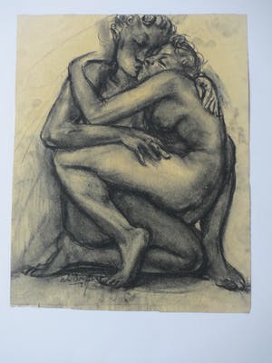 Willem van Dort - Liefdespaar - Potlood/Houtskool kopen? Bied vanaf 75!