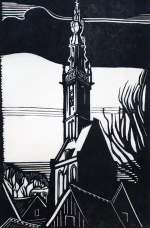 Andre van der Vossen - Houtsnede: Speeltoren Edam - 1928 verkauft für € 45!