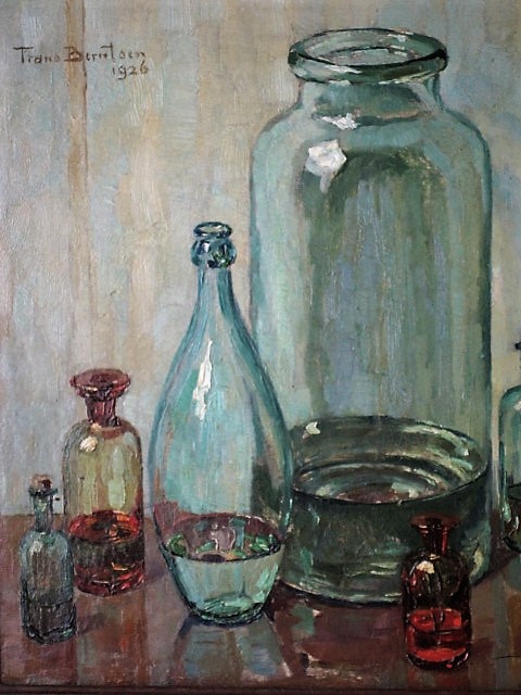 Frans Berntsen - weergaloos mooi 1926 art-deco "Stilleven van Flessen" gesigneerd kopen? Bied vanaf 1!