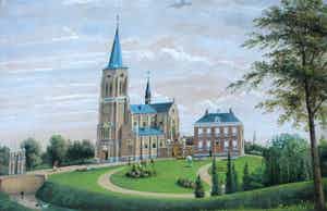 Henri Knip - Pastelkrijt tekening: Kerk en pastorie te Hedel verkocht voor € 2500!