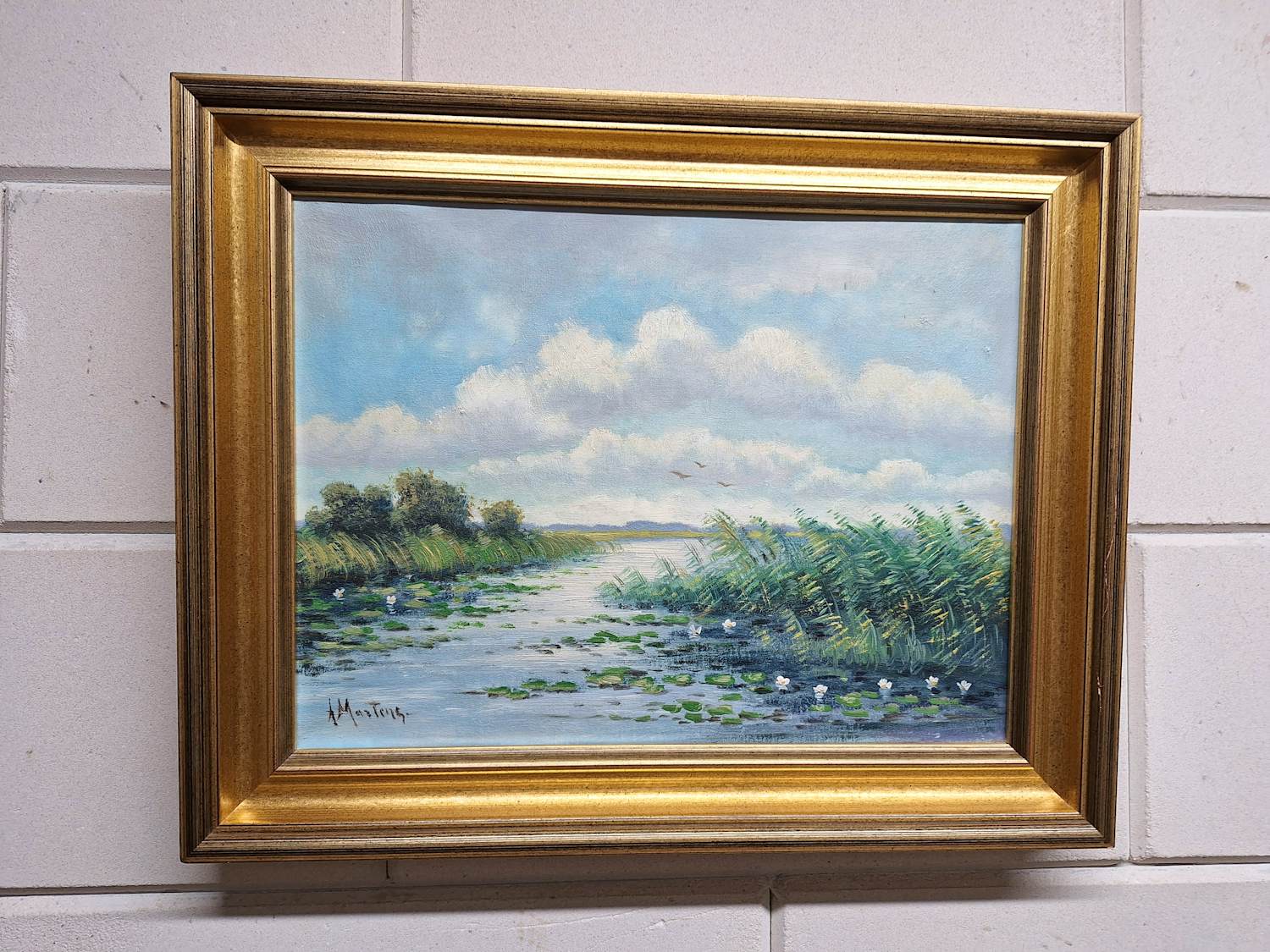 Dicky van Ierssel-Rogmans - Hollands Water Polder Landschap met Plompebladeren kopen? Bied vanaf 95!