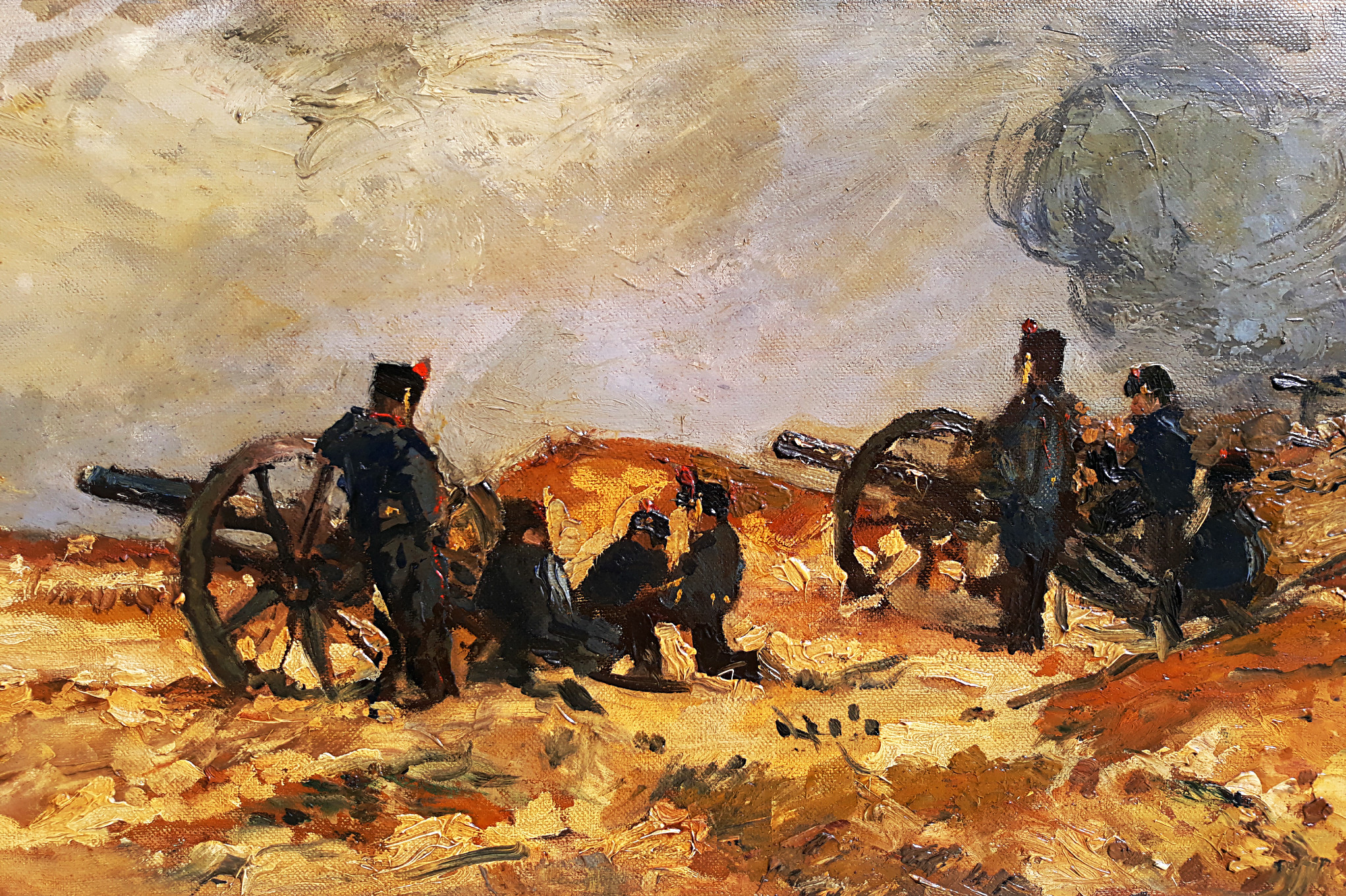Piet van den Bergh - Hollandse artillerie (1888), olieverf op doek (ingelijst, groot) kopen? Bied vanaf 550!