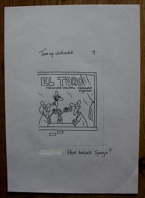 Toon van Driel - 2 Pentekeningen: Toon op vakantie - "Hoe bevalt Spanje?/er moesten alleen...!" kopen? Bied vanaf 100!