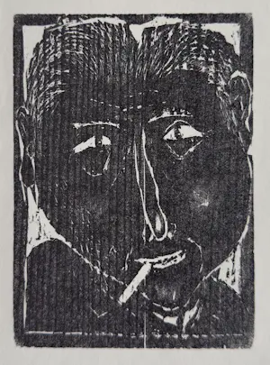 Kurt Muhlenhaupt - Raucher. Original-Holzschnitt von 1970 kaufen? Bieten Sie von 80!