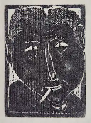 AcheterKurt Muhlenhaupt - Raucher. Original-Holzschnitt von 1970? Enchérissez de 80!