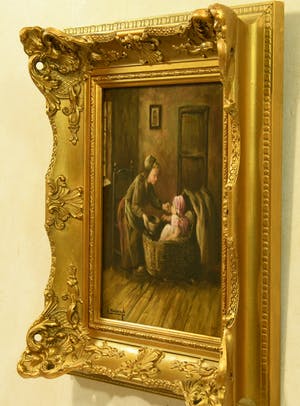 Leendert Verburgh - (1924) - Larense School - "Moeder en Kind " - Olieverf/Paneel - Sign. Lo. kopen? Bied vanaf 120!