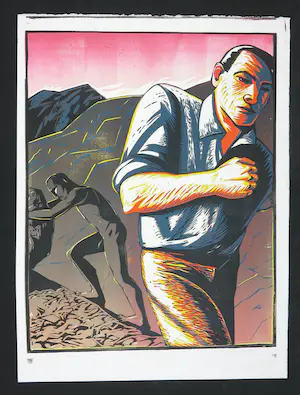 Leon Janssen - Houtsnede, In beweging kopen? Bied vanaf 60!