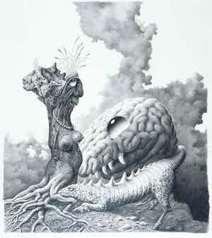 Peter Breedijk - Zeer gedetailleerde potloodtekening, Fantasiefiguren verkocht voor € 100!