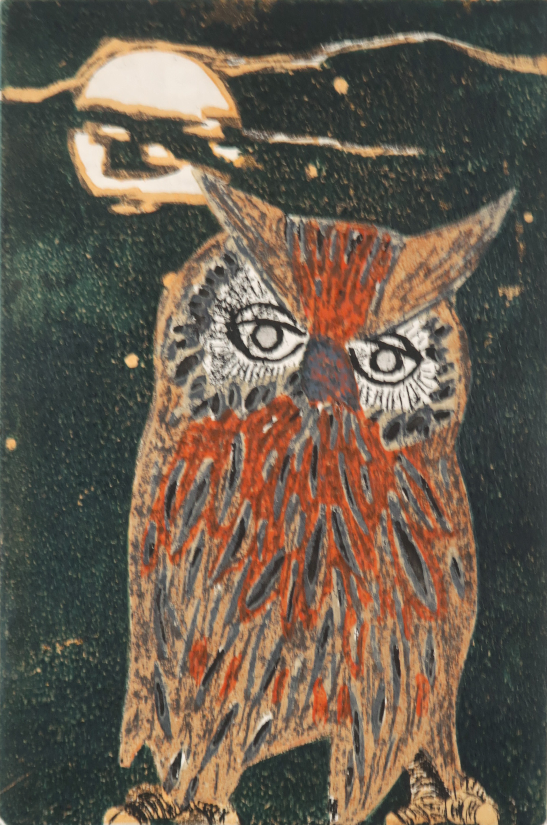 Niet of onleesbaar gesigneerd - Kleuren lithosnede, Uil, 1965 kopen? Bied vanaf 1!