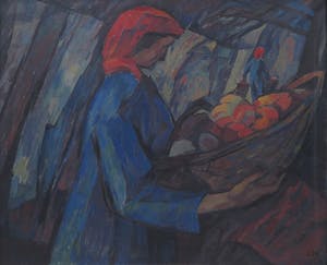 Jean Nies - Olieverf op doek, Boerin met appels - Ingelijst (Groot) kopen? Bied vanaf 1!