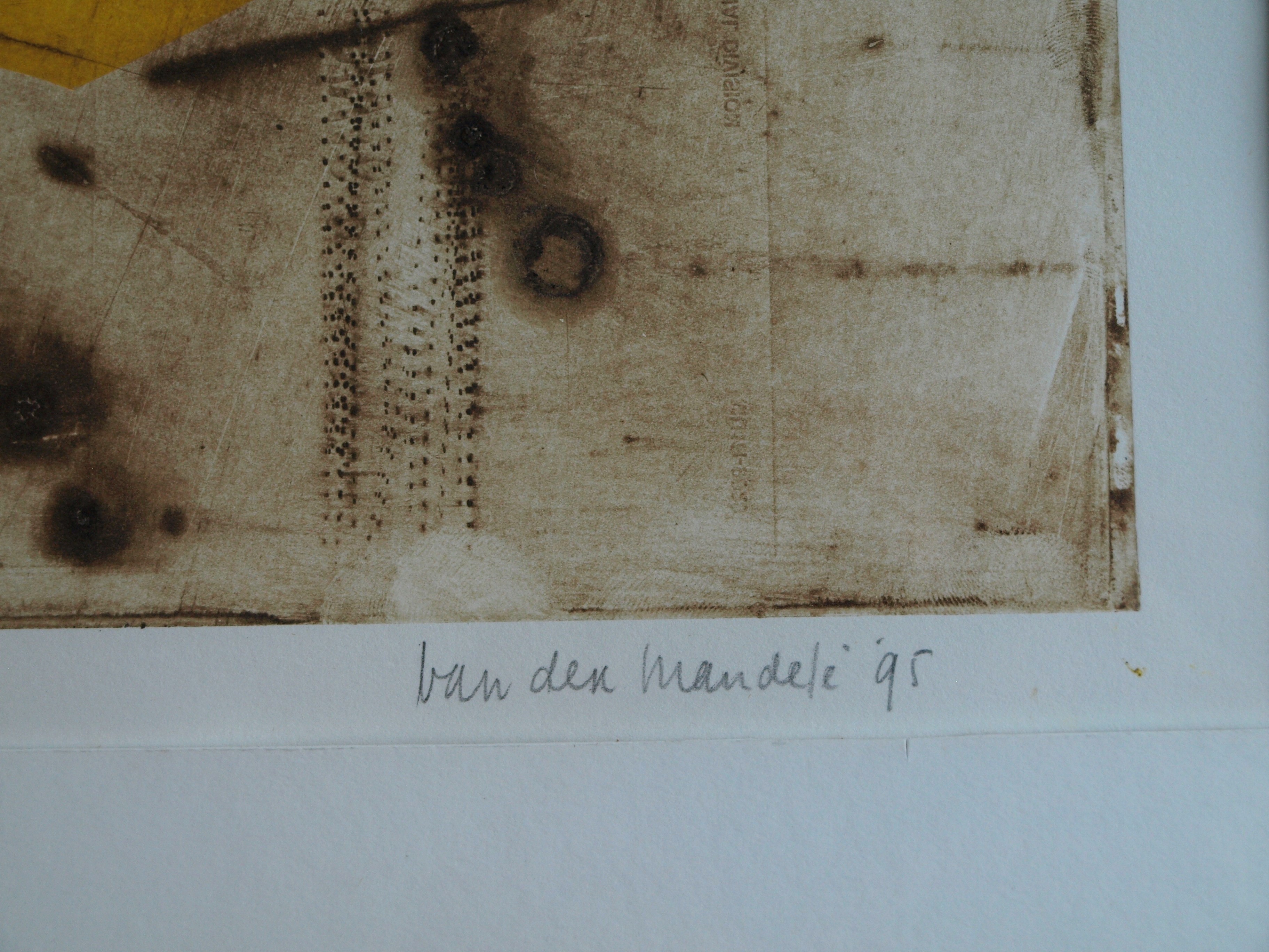 Anneke van der Mandele - Ets , Compositie met Geel - gesigneerd & ingelijst - 1995 kopen? Bied vanaf 45!