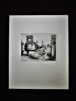 Herman Berserik - Karakteristiek Grafiek - droge naald Ets / proefdruk - "Boeien" passe partout kopen? Bied vanaf 30!