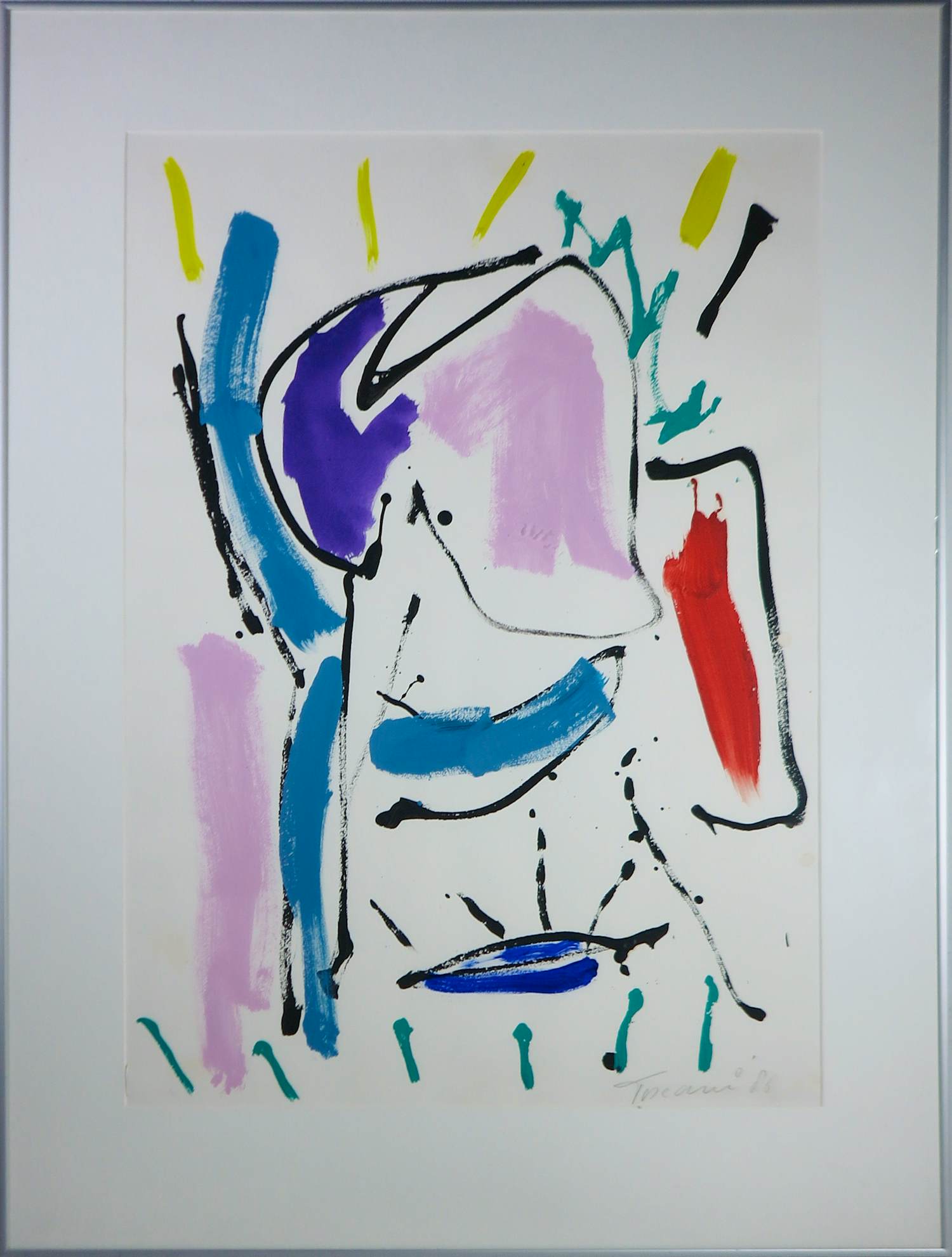 Bep Toscani - Acryl op papier, Zonder titel - Ingelijst kopen? Bied vanaf 60!