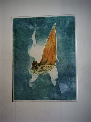 Niet of onleesbaar gesigneerd - Fraaie gesigneerde handgekleurde Ets "Zeilboot met personen" kopen? Bied vanaf 10!