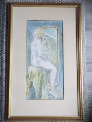 Harry Maas - Naakt voor de spiegel - Aquarel kopen? Bied vanaf 300!