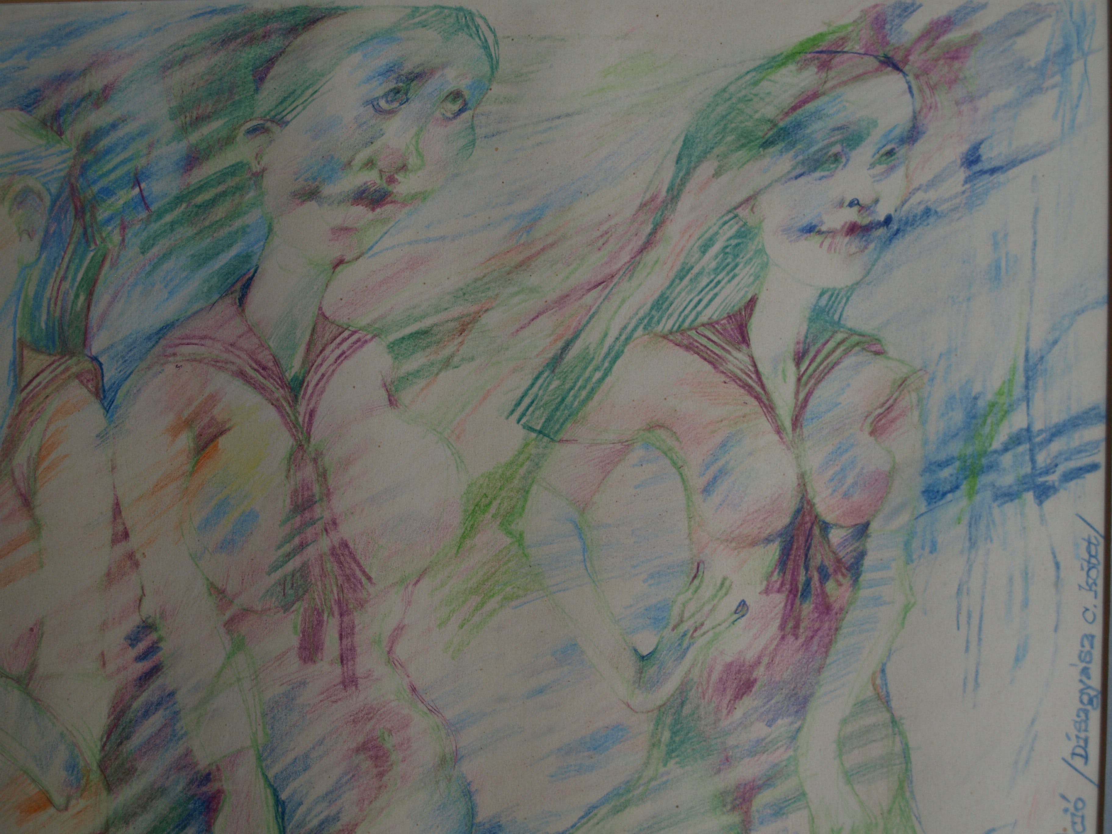 Niet of onleesbaar gesigneerd - Tekening , “Roddelende dames” – gesigneerd – 1985 kopen? Bied vanaf 1!