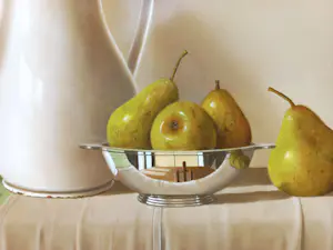 Tony De Wolf - Stilleven met peren, olieverf op paneel (zeer mooi ingelijst, groot) kopen? Bied vanaf 3950!